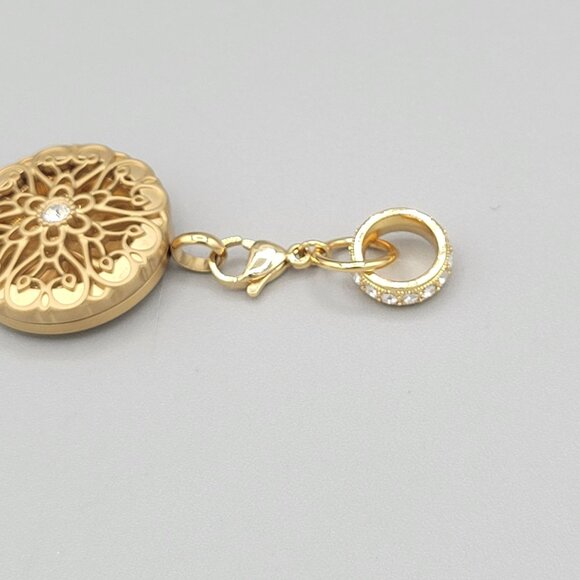 Origami Owl Locket Pendant Rhinestone Filigree Design Double Ring Charm - Picture 3 of 7